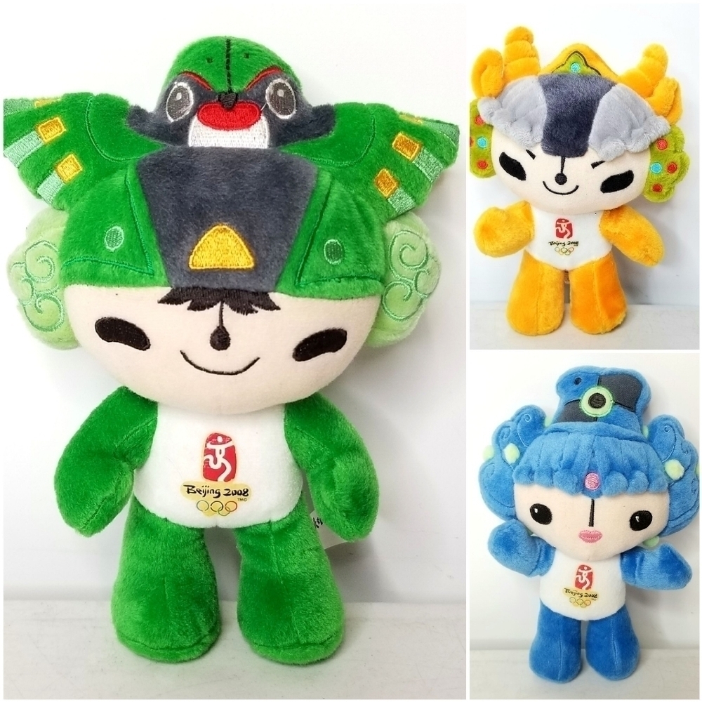 3 Official Beijing Olympics 2008 Plush Dolls (no music)